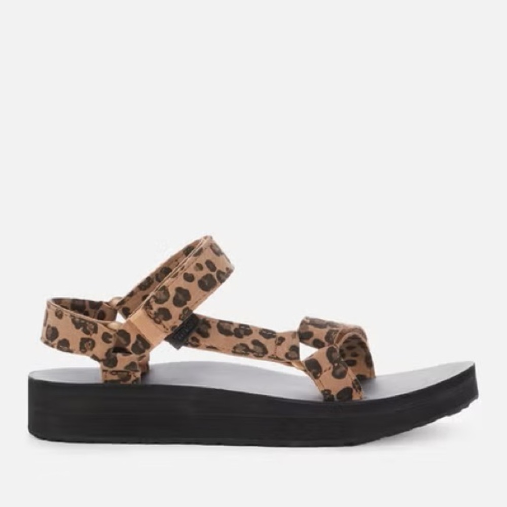 Teva Leopard Print Strappy Platform Sandals - Tan & Black